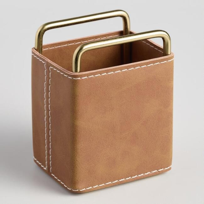Brown Faux Leather Grayson Pencil Cup | World Market