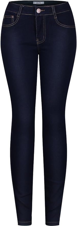 2LUV Women's Stretchy 5 Pocket Dark Acid Wash Skinny Jeans | Amazon (US)