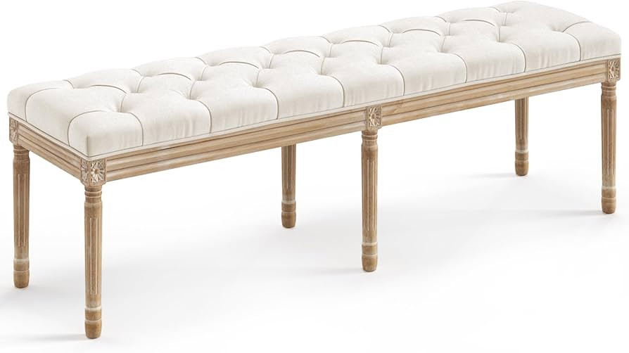 LUE BONA 60" Bedroom Bench, Vintage French Tufted End of Bed Bench, Upholstered Fabric Ottoman Be... | Amazon (US)