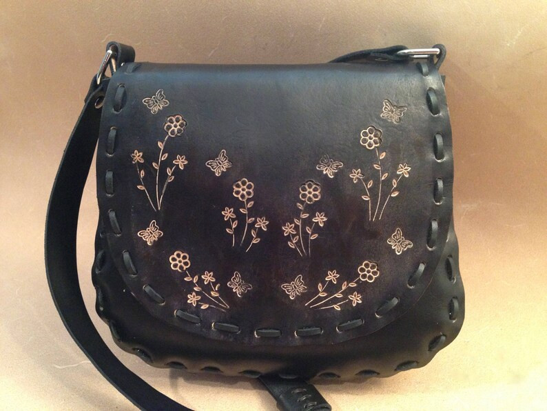 Norma Tooled Black Leather Crossbody Bag Shoulder Bag - Etsy | Etsy (US)
