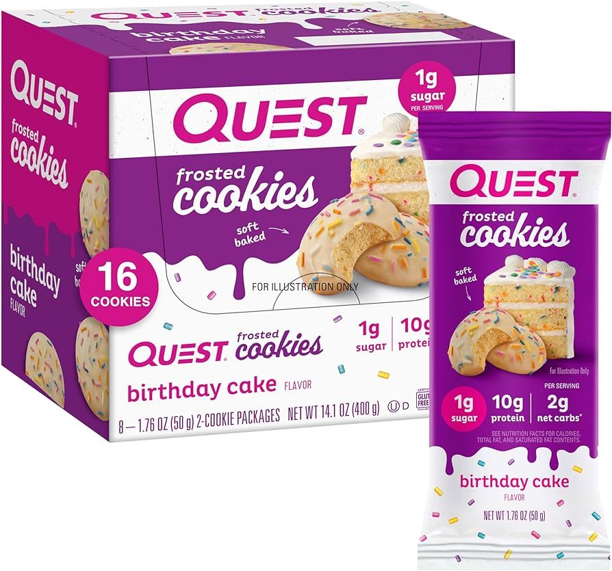 Quest Nutrition Frosted Cookies Twin Pack, Birthday Cake, 1g Sugar, 10g Protein, 2g Net Carbs, Gl... | Amazon (US)