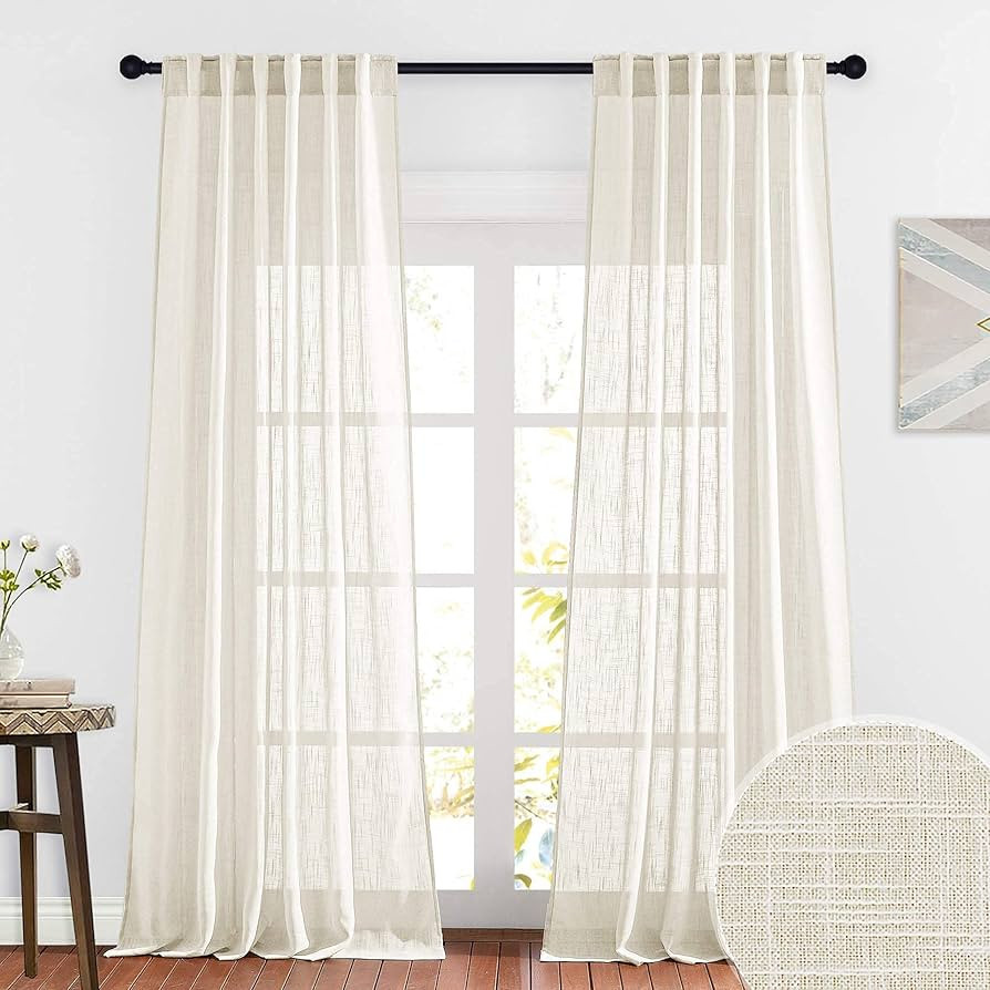 RYB HOME Semi Sheer Curtains, Linen Textured Privacy Light Filtering Panels for Bedroom Wall Back... | Amazon (US)