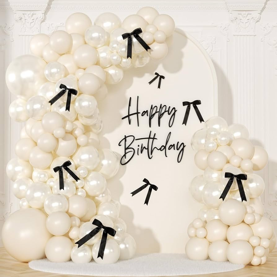 White Balloon Arch Kit 141 Pcs Coquette Birthday Decorations Include Pearl White Balloon and Blac... | Amazon (US)