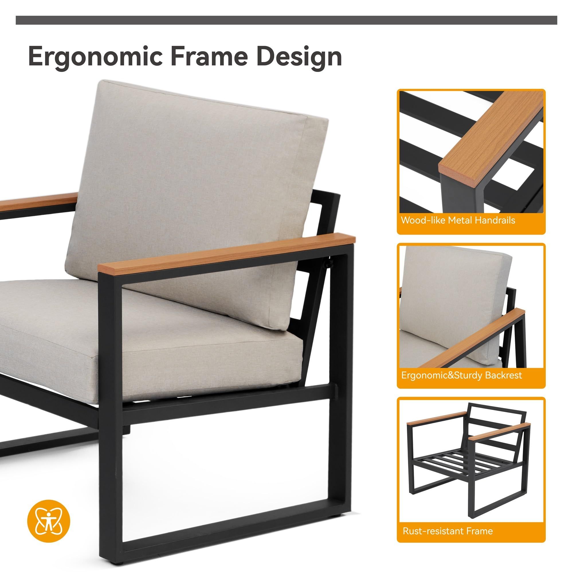 Patio Furniture Set, 4 Pieces Outdoor Patio Furniture with Table Set, Metal Patio Conversation Se... | Amazon (US)