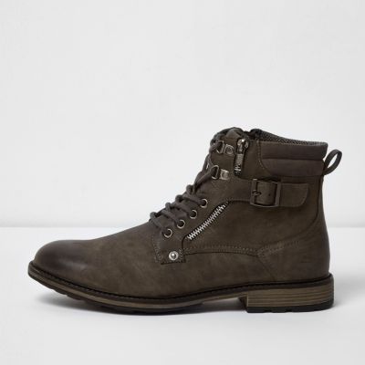 Grey military boots | River Island (US)