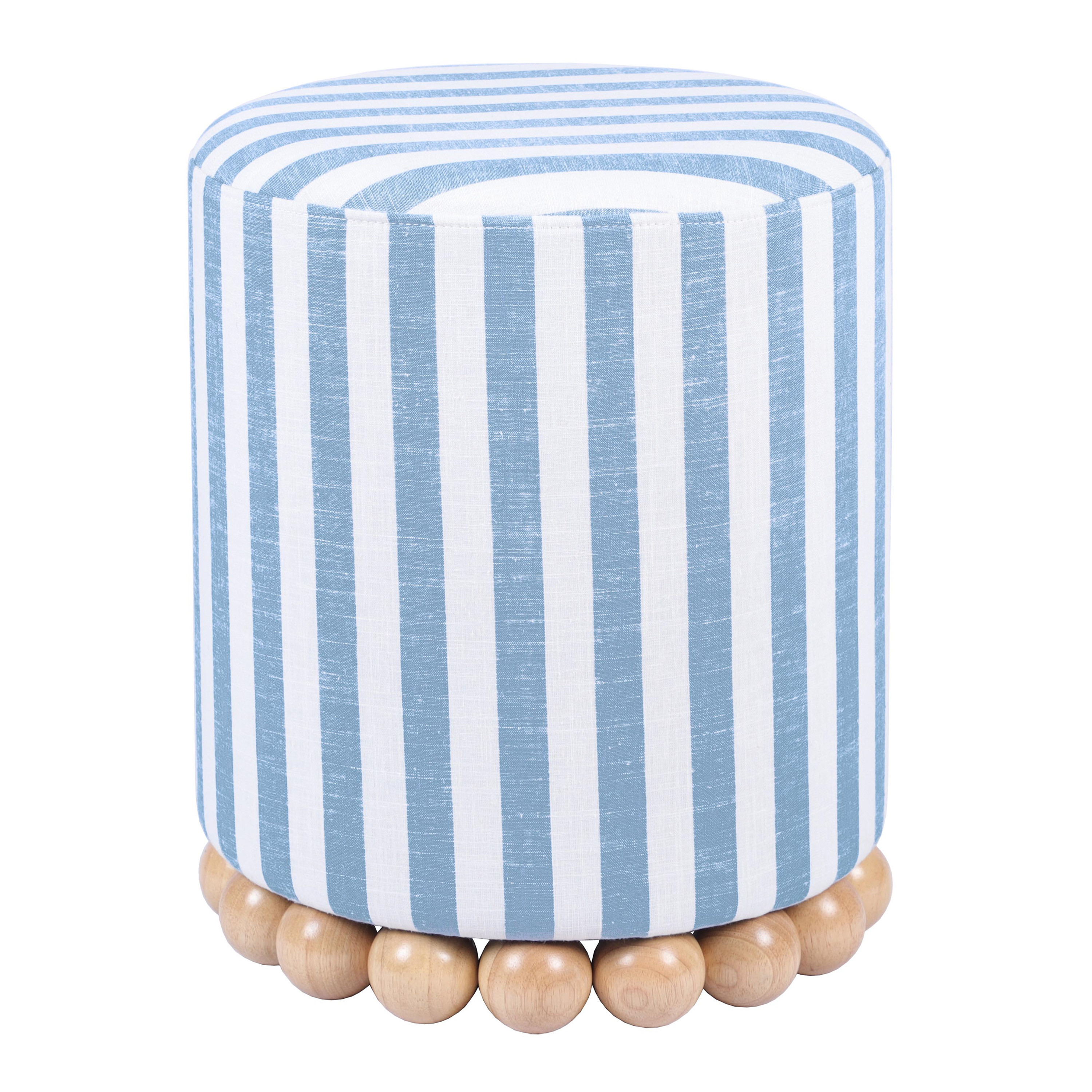 Collins Round Linen Striped Upholstered Stool | World Market