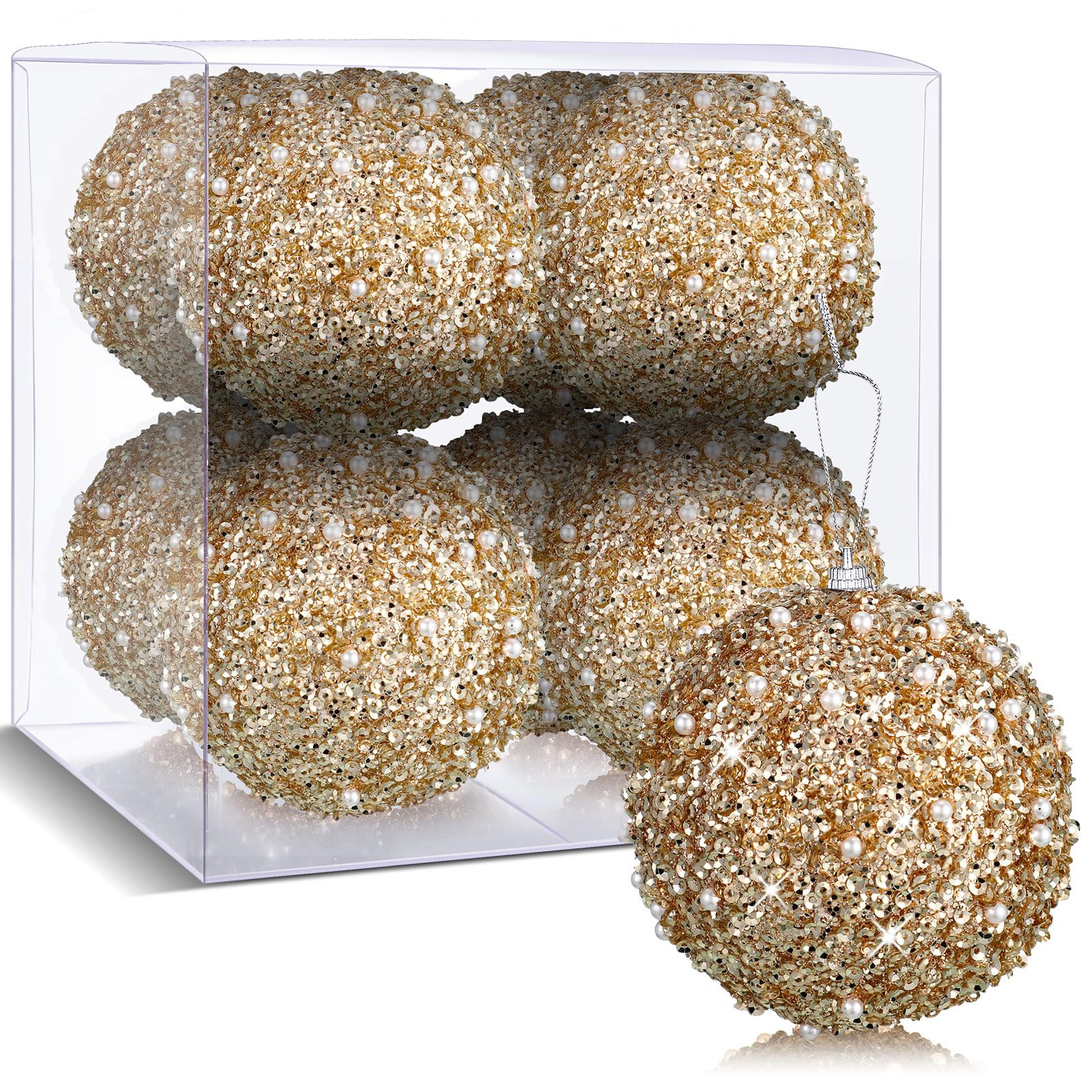 BBTO 8 Pcs Christmas Tree Ball Ornaments Glitter Sequin Foam Ornaments Hanging Decorations for Xm... | Amazon (US)