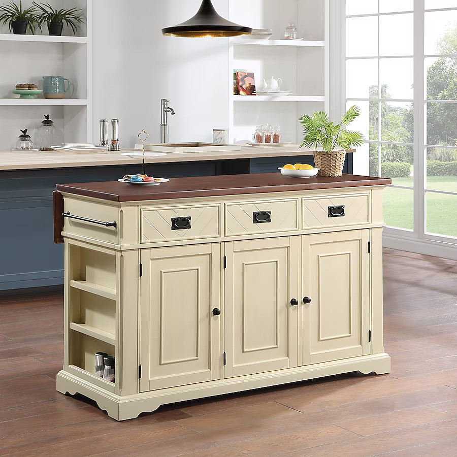 Office Star Products Black Wood Base with Wood Wood Top Kitchen Island ( 32-in x 57.5-in x 36.75-... | Lowe's