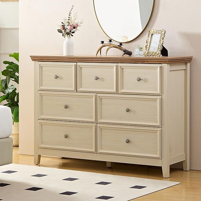 Dresser, Modern Dresser for Bedroom, 7 Chest Drawer Nightstand, Large Capacity Wood Cabinet for B... | Amazon (US)