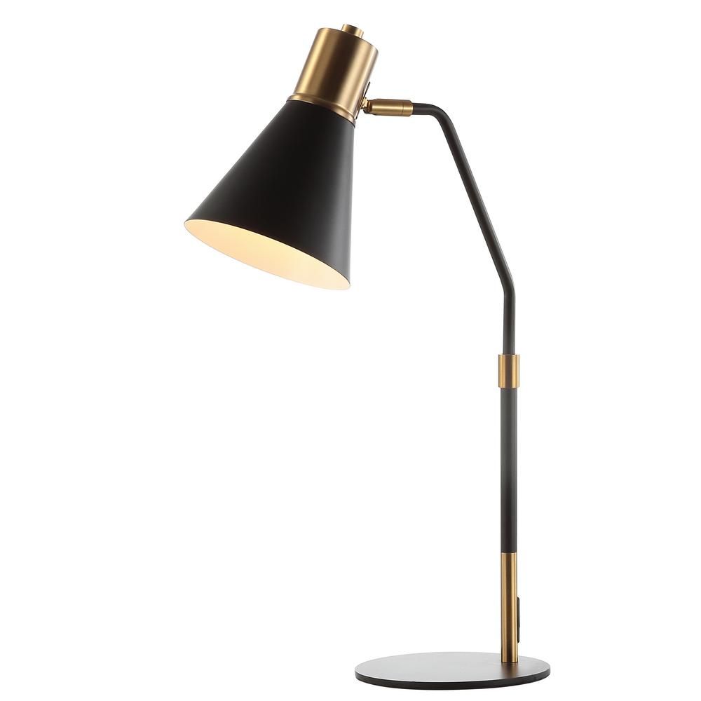 JONATHAN Y Apollo 22.5 in. Black/Brass Gold Metal LED Task Lamp | The Home Depot