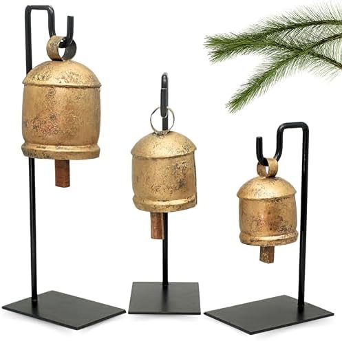Shabby Chic Set of 3 Harmony Bells on Metal Stand Handmade Metal Christmas Decoration Cow Bells 1... | Amazon (US)