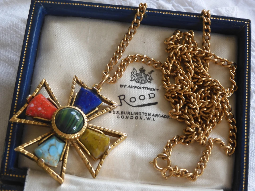 Wonderful Vintage 1960s 18ct Gold Plated Colourful AGATE Pendant & Long Gold Chain | Etsy (US)