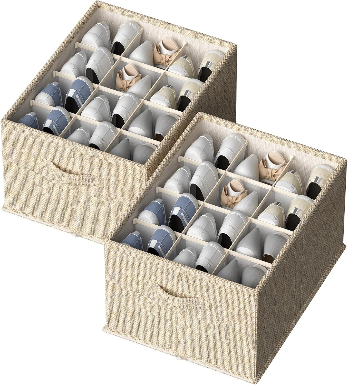 FHSQX 2 Pack Shoe Organizer for Closet,Foldable Shoe Organizer,Fits up to 24 Pairs,Storage Containers With Bottom Support for Shoes | Amazon (US)
