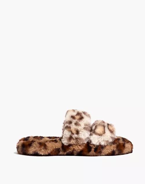 Two-Strap Scuff Slippers in Leopard Recycled Faux Fur | Madewell