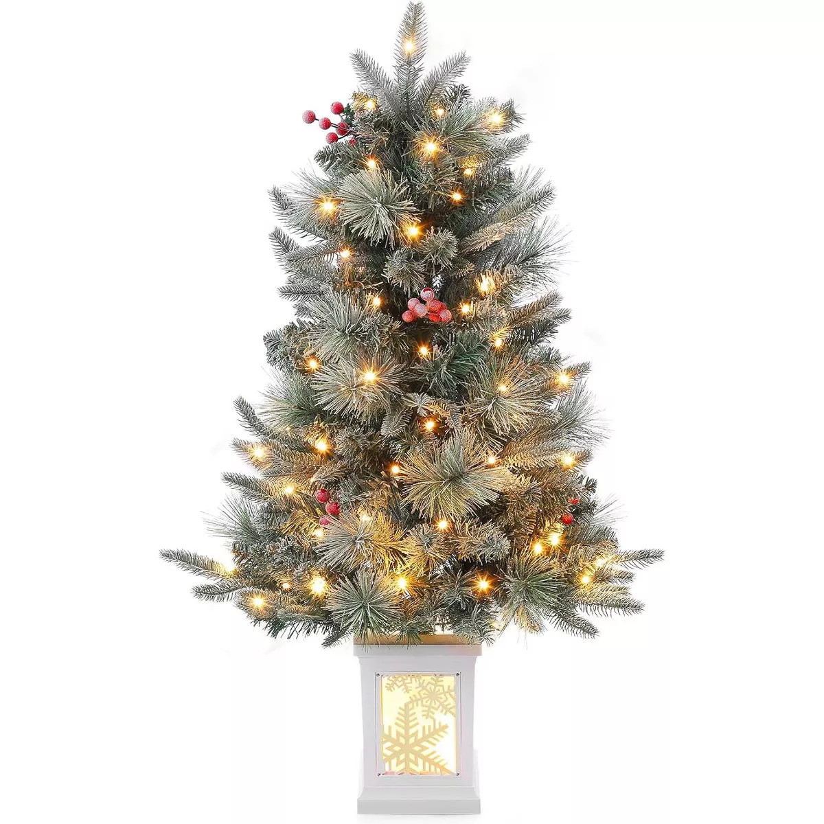 3FT Pre-Lit Artificial Mini Christmas Tree with Snowflake Light Box Base with 78PCS 8 Mode Warm W... | Target