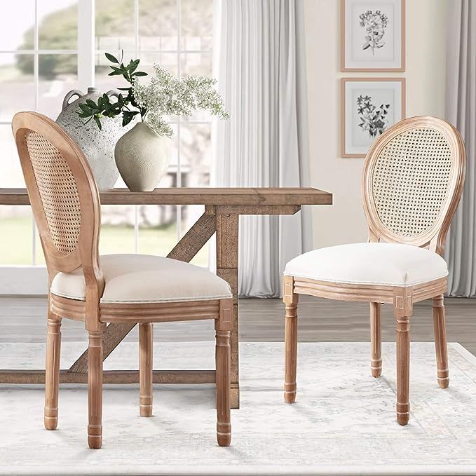 Recaceik Farmhouse Dining Chairs 2 PCs, French Bedroom Side Chairs with Rattan Round Back, Wood L... | Amazon (US)