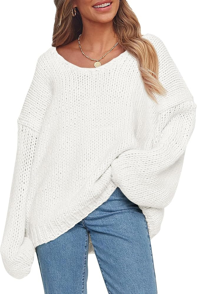 PRETTYGARDEN Women's Fall Oversized Sweaters Long Sleeve V Neck Dressy Casual Chunky Knit Loose P... | Amazon (US)
