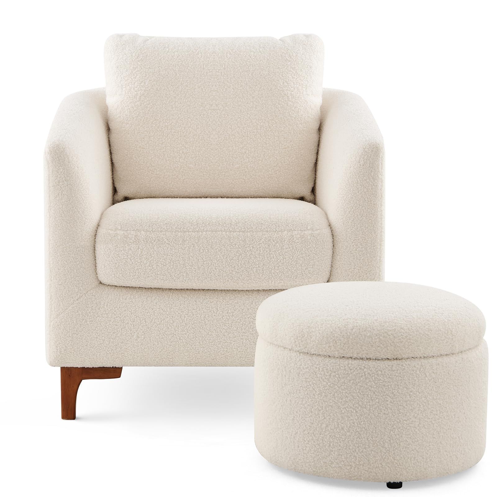 COLAMY Sherpa Accent Chair with Storage Ottoman Set, Upholstered Barrel Club Arm Chair with Footr... | Amazon (US)