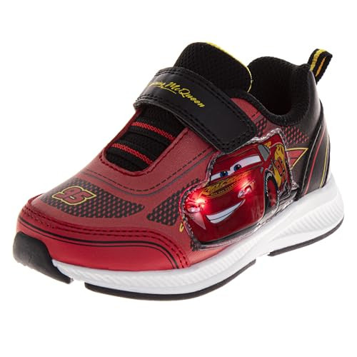 Disney Pixar Cars Shoes LED Light Up Sneakers - Lightning McQueen Sneaker Lightweight Tennis Breathable Athletic Laceless Shoe for Boys - Red Black (Size 11 Little Kid) | Amazon (US)