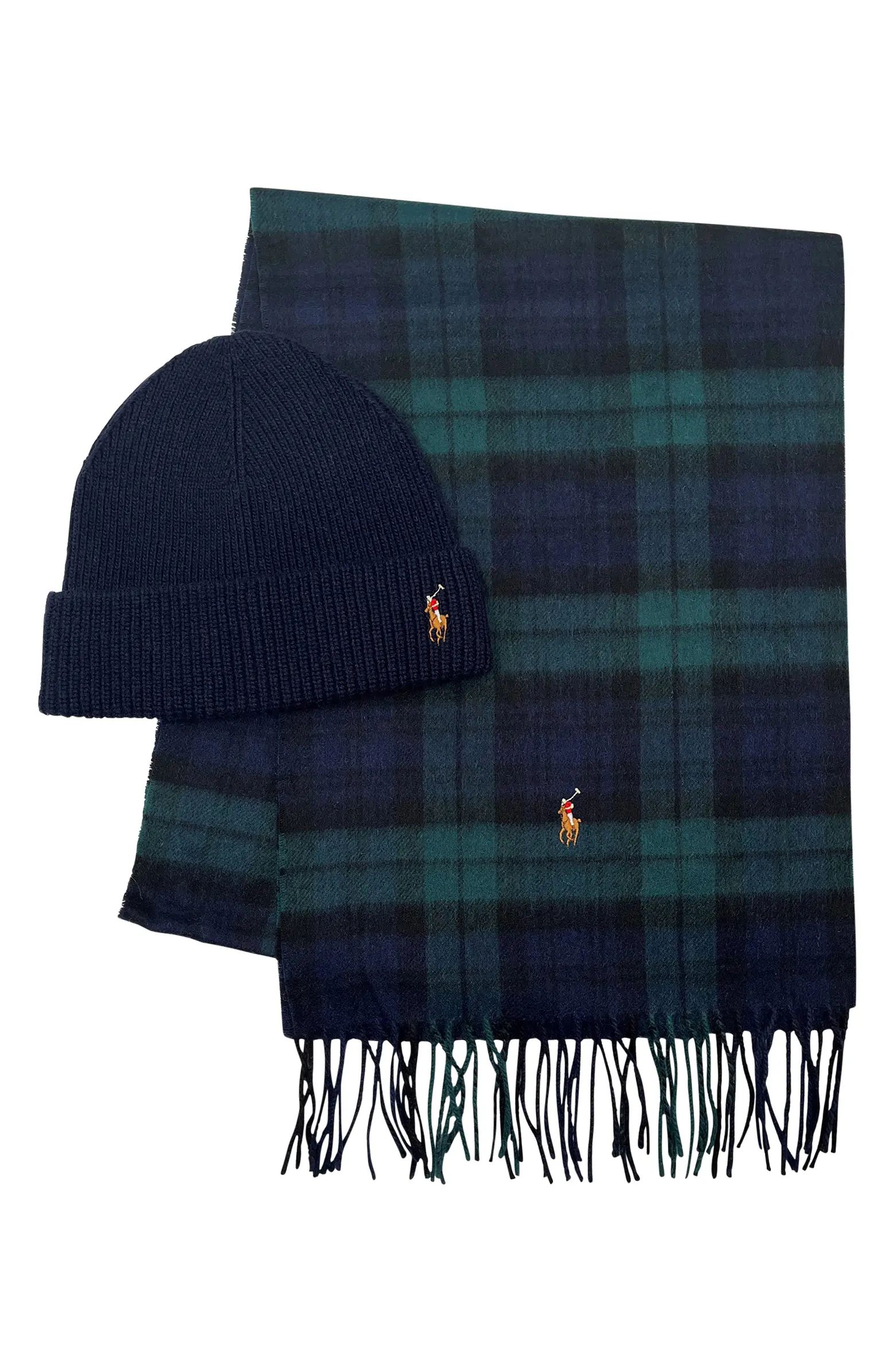 Polo Ralph Lauren Holiday Tartan Scarf & Beanie Boxed Gift Set | Nordstrom | Nordstrom