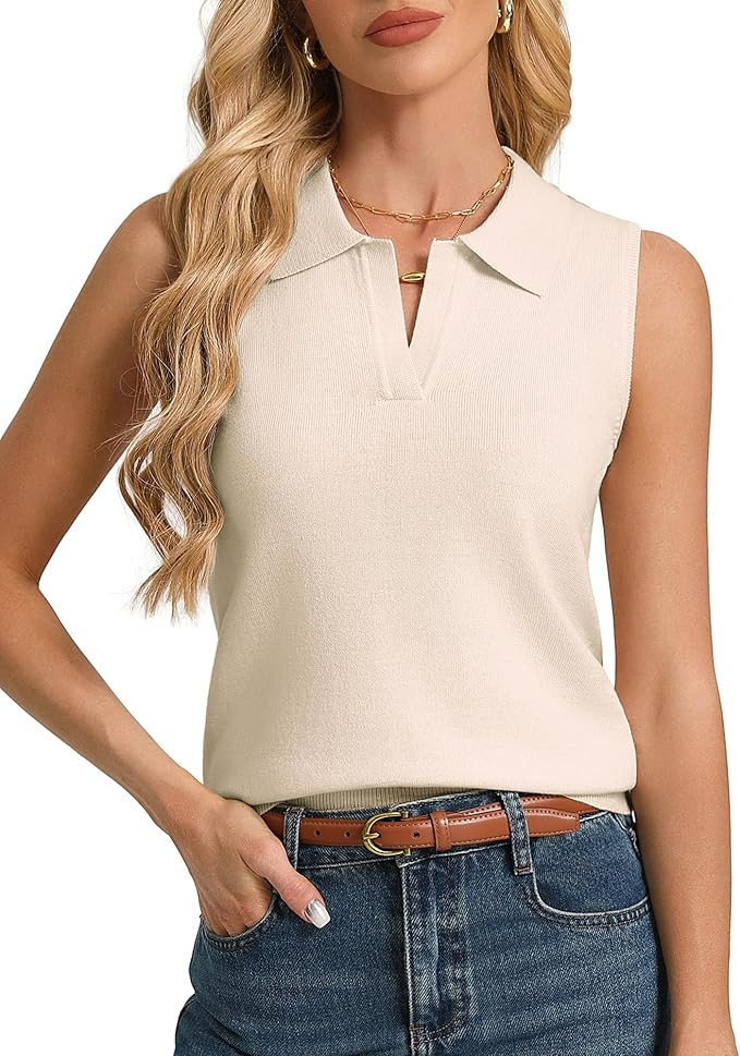 Kate Kasin Women Summer Wool Blend Knit Tank Top, Sleeveless Polo Sweater Vest Lightweight, Busin... | Amazon (US)