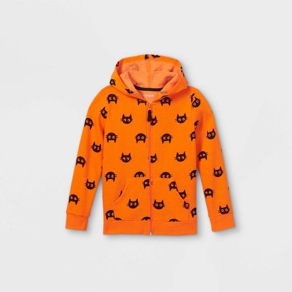 Girls' Halloween Printed Cats Zip-Up Hoodie - Cat & Jack™ Orange | Target
