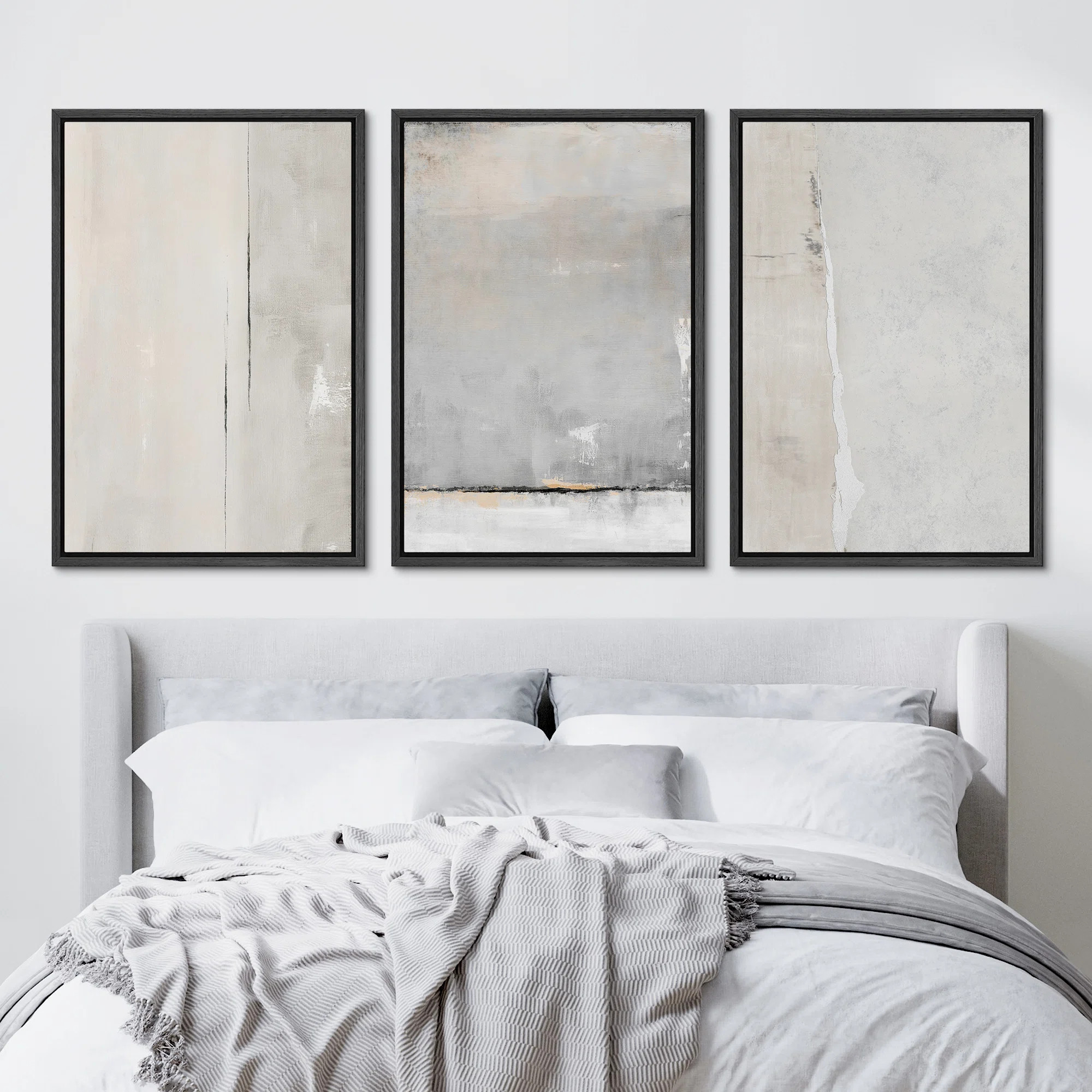 Minimal Landscape Muted Gray Grunge Effect Neutral Pictures Framed Canvas 3 Pieces Print Wall Art | Wayfair North America