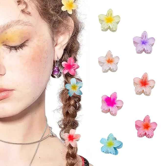7Pcs Hawaiian Plumeria Flower Claw Clips | 4cm, Non-Slip cute hair jaw clips for thick, thin, cur... | Amazon (US)