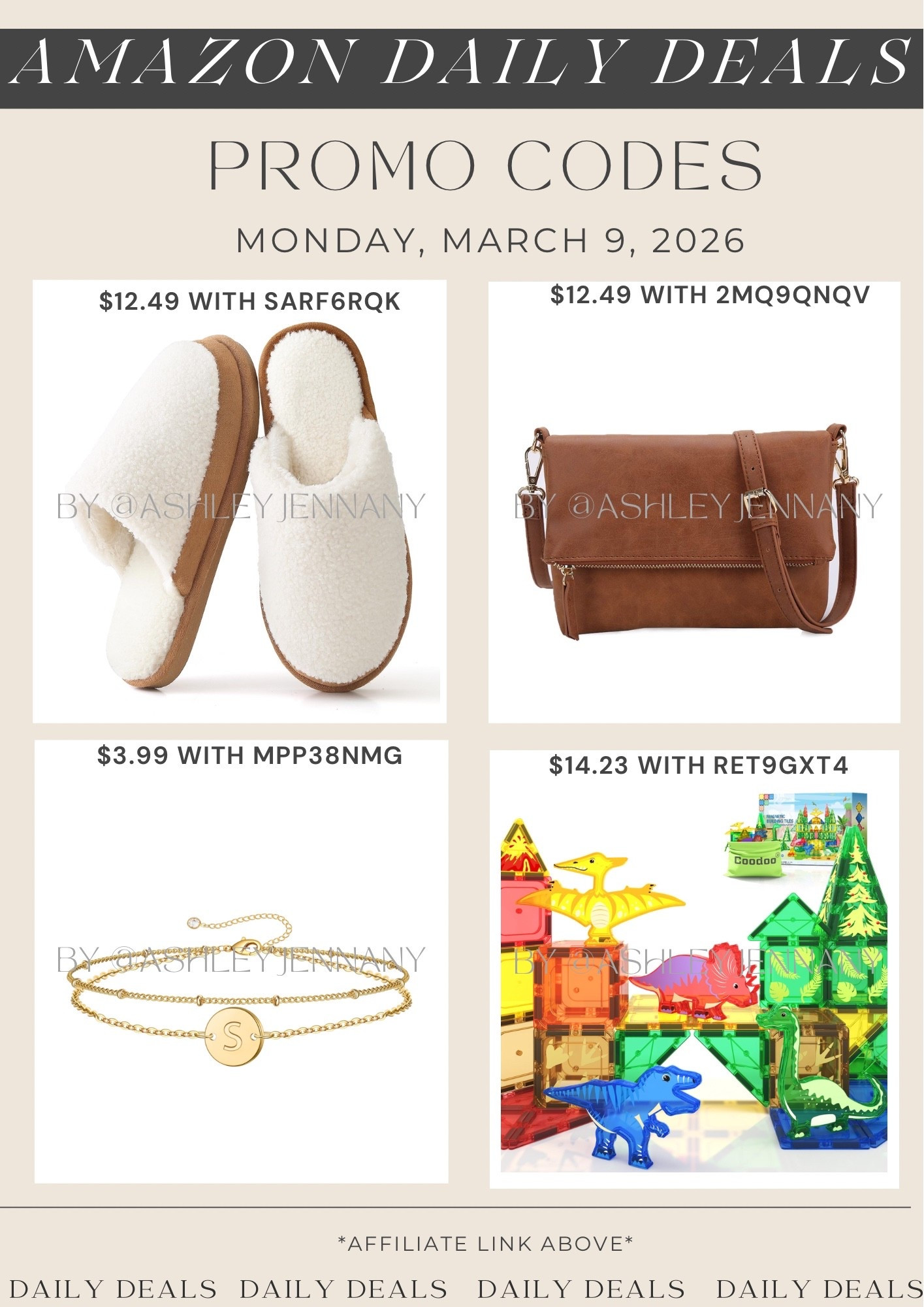 Amazon fashion deals on slippers, crossbody bag, initial bracelets and magnet tiles 

#LTKMidsize #LTKKids #LTKSaleAlert