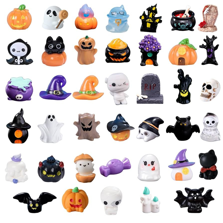 40pcs Halloween Mini Resin Figures 40 Styles, Cute Tiny Resin Figures Pumpkin Ghost Skull Miniatu... | Amazon (US)