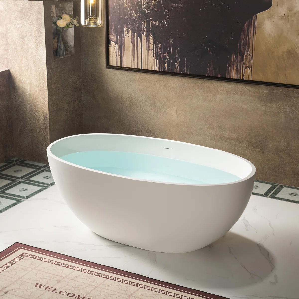 55" Freestanding Soaking Solid Surface Stone Resin Bathtub with Integrated Overflow and Pop-up Dr... | Wayfair North America
