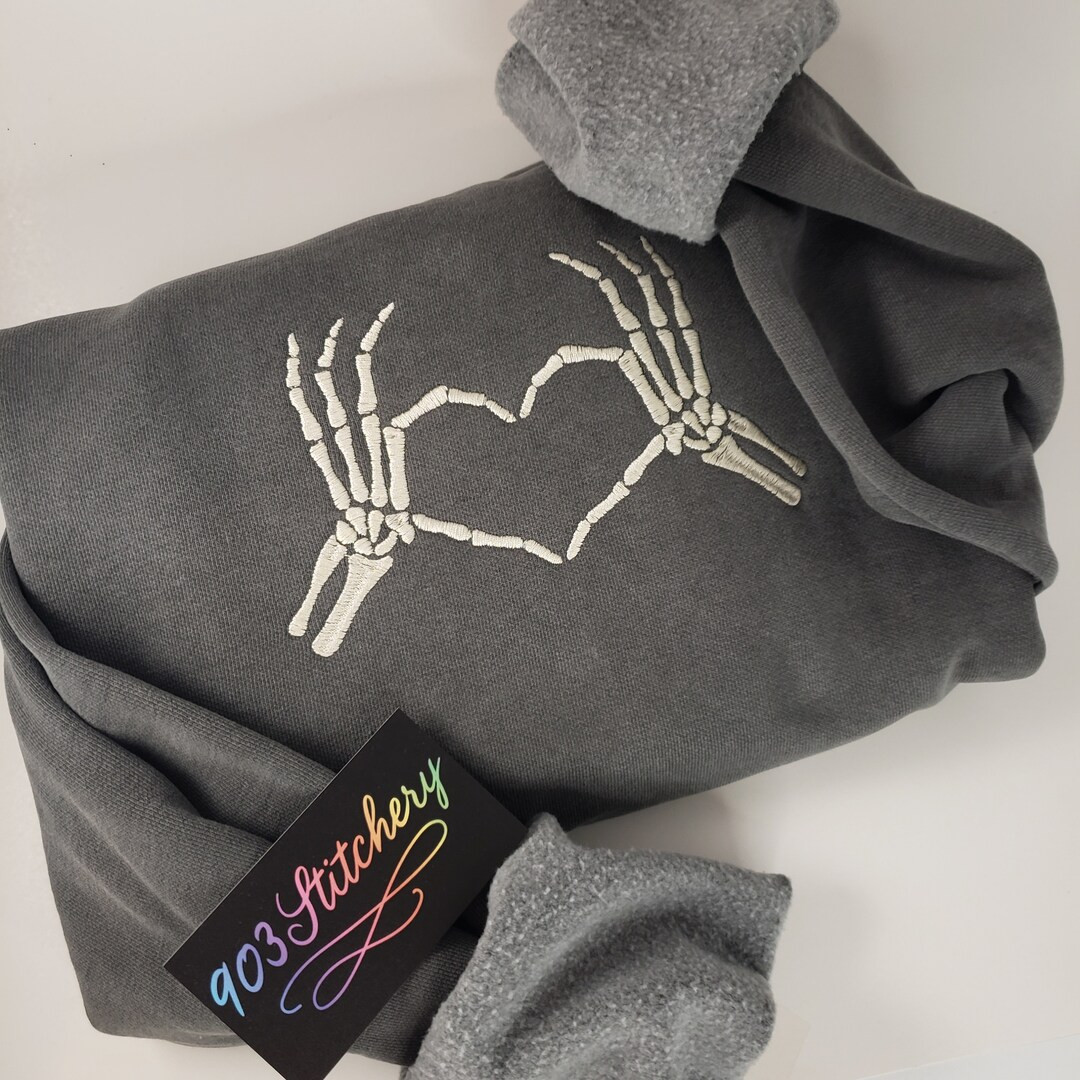 Skeleton Heart Hands Embroidered Unisex Crewneck Sweatshirt, Trendy Fall Autumn Halloween Spooky ... | Etsy (US)