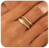 Rings for Women,Dainty Ring Set 14K Gold Plated Thumb Rings Non Tarnish Chunky Size 6-10 Gold Jew... | Amazon (US)