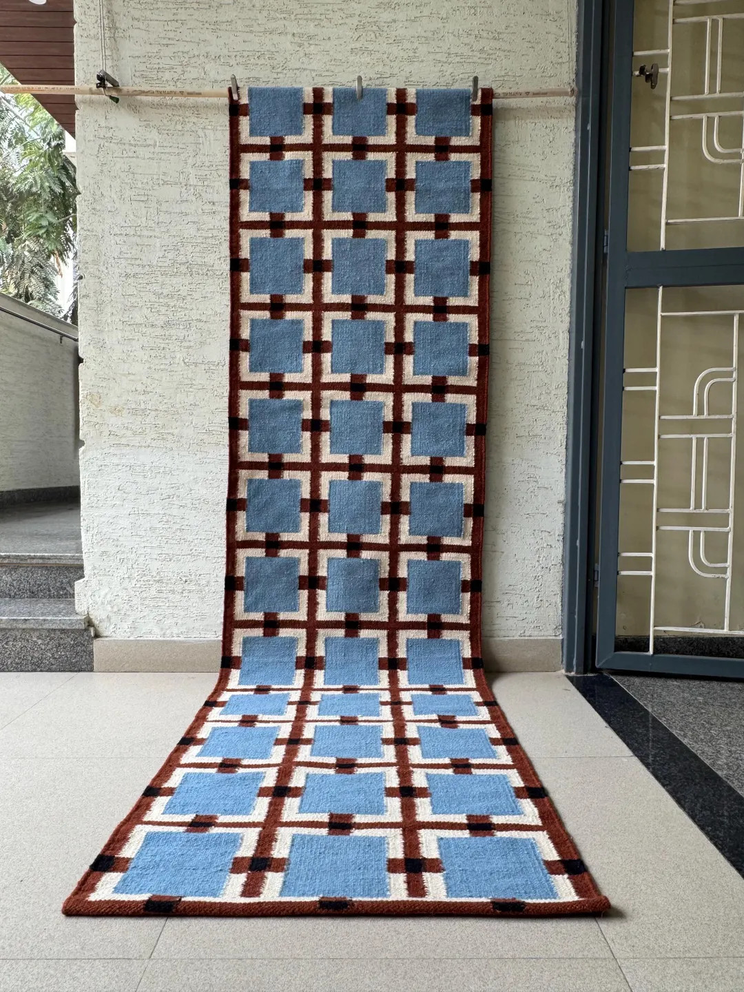Wool Runner Rug for Stairs | Geometric Checkered Kilim | Mid-century Hallway Runner | Minimalist ... | Etsy (US)
