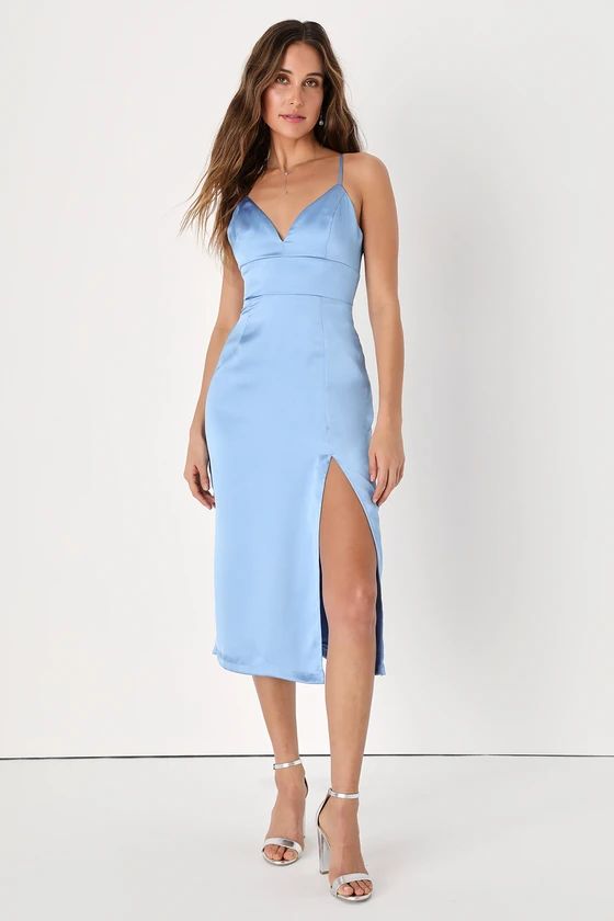 Irresistible Essence Light Blue Satin Sleeveless Midi Dress | Lulus (US)