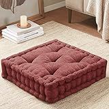Intelligent Design Azza Floor Pillow Square Pouf Chenille Tufted with Scalloped Edge Design Hypoallergenic Bench/Chair Cushion, 20" W x 20" L x 5" H, Spice | Amazon (US)