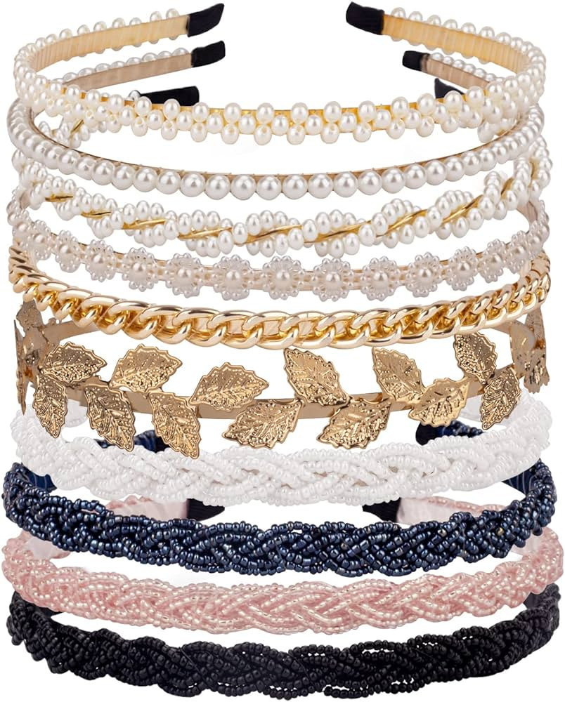 LYroo Pearl Headbands Beaded Headband Metal Head Bands No Slip Hair Accessories for Women Girls,1... | Amazon (US)