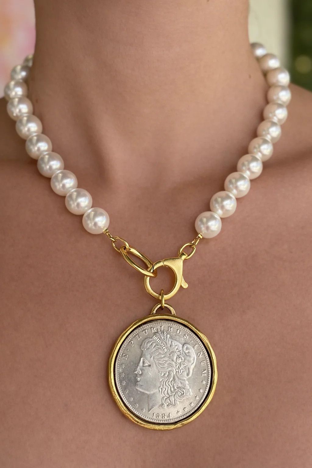 Sophia Pearl and Coin Necklace | Just Darviny