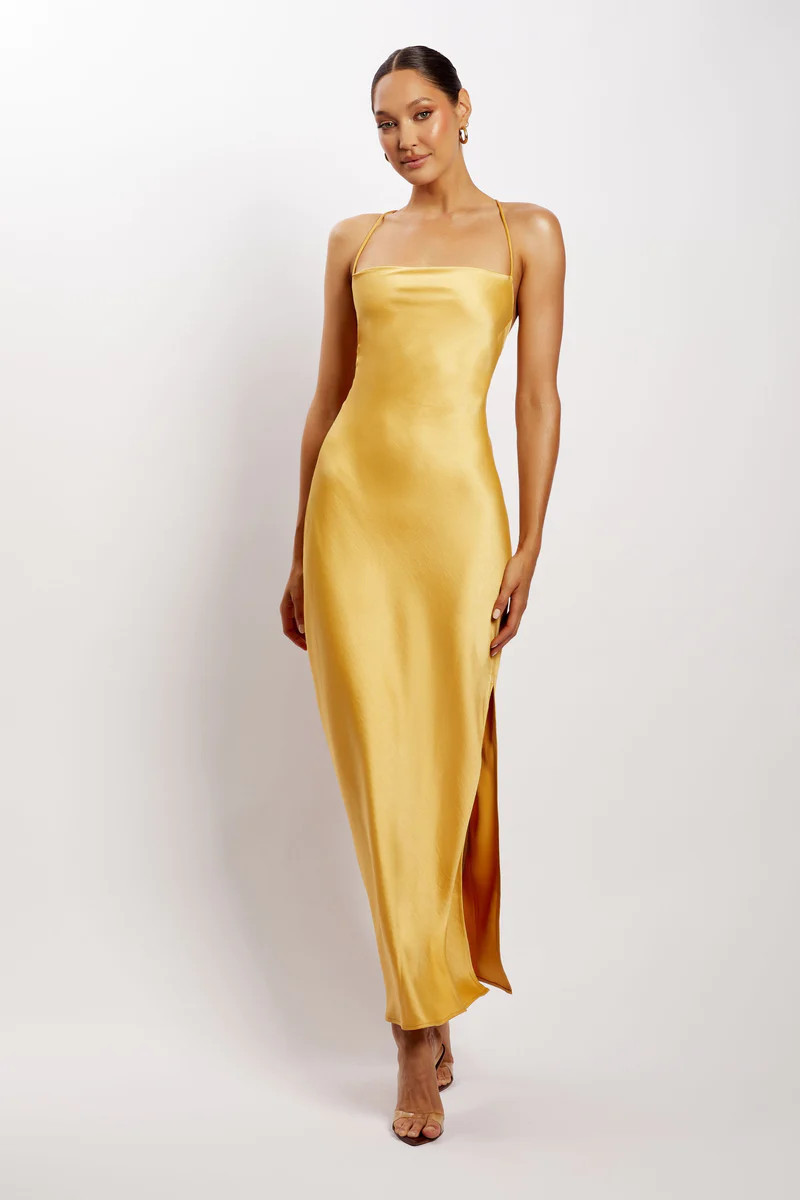 Sydney Straight Neck Slip Maxi Dress - Yellow | MESHKI US