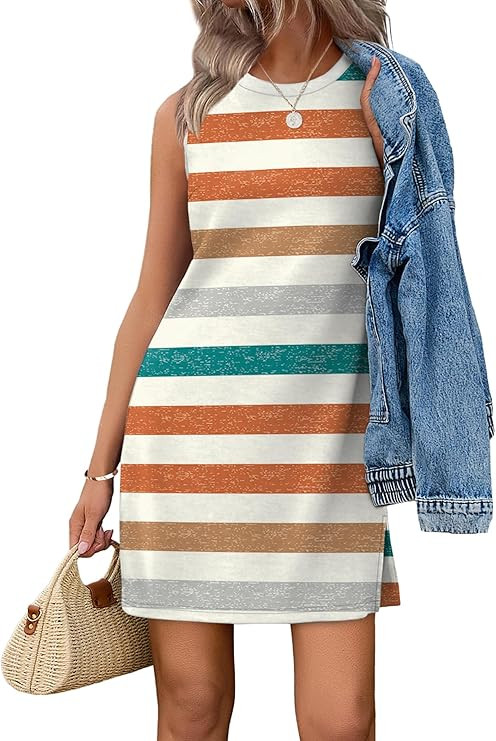 WIHOLL Casual Dresses for Women Crewneck Sleeveless Tank Dress Summer Spring Boho Vacation Clothe... | Amazon (US)
