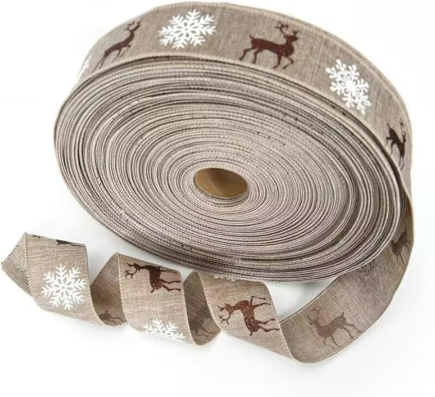 YYCRAFT 20 Yards Burlap Christmas Wired Edge Ribbons Plaid Reindeer Snowflake Printed Wired Edge ... | Amazon (US)