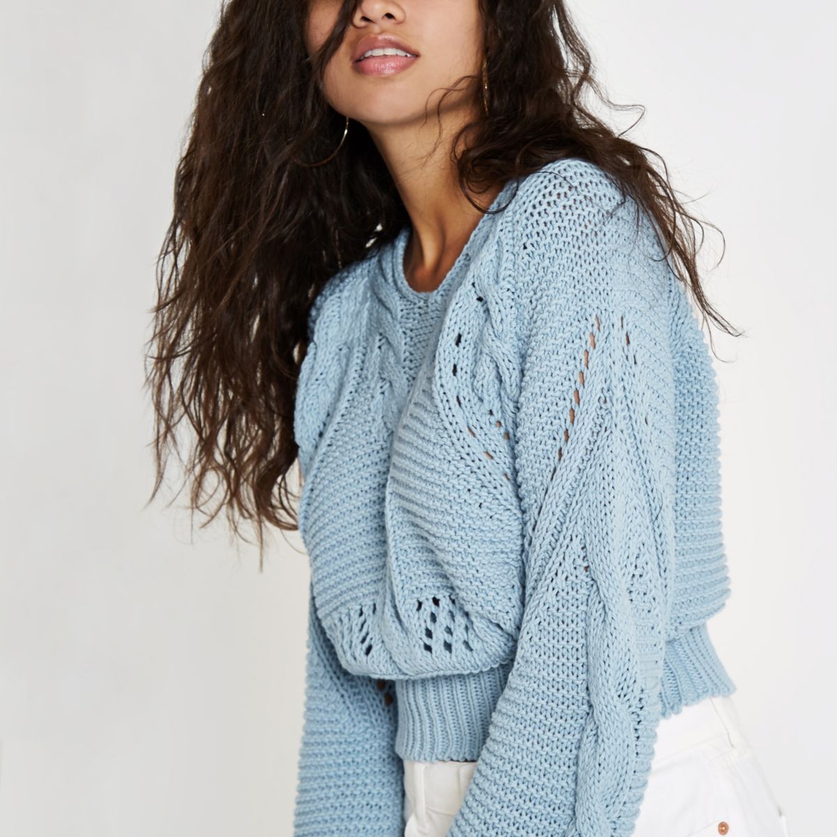Light blue chunky knot sweater | River Island (UK & IE)