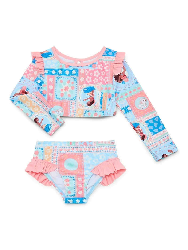 Character Toddler Girl Long- Sleeve Rash Guard Swimsuit, 2-Piece, Sizes 12M-5T | Walmart (US)