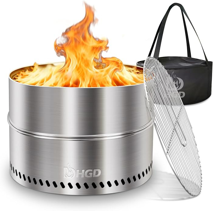 HGD 20 inch Smokeless Firepit Outdoor, Portable Smokeless Fire Pit for Camping with Travel Bag, S... | Amazon (US)