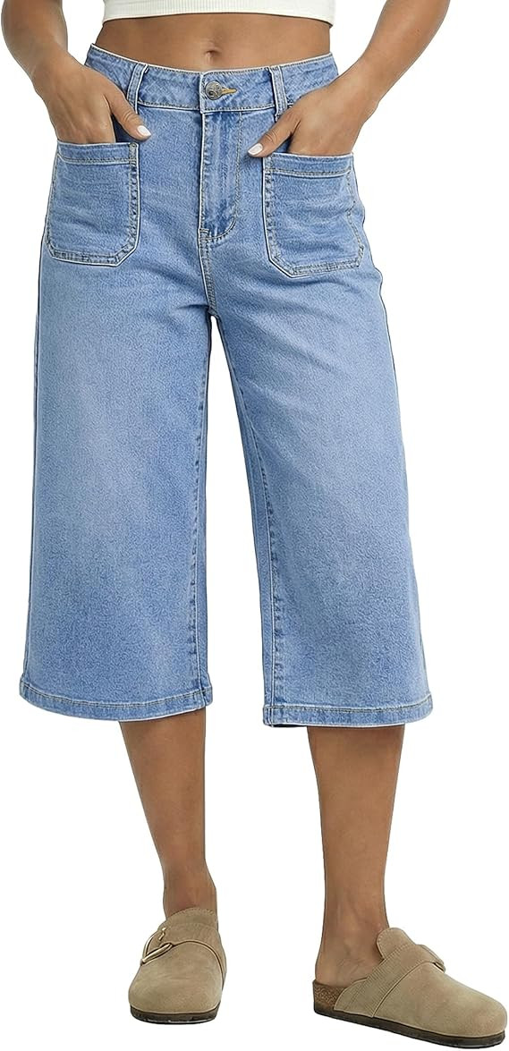 luvamia Capri Jeans for Women Wide Leg Trendy High Waisted Patch Pocket Loose Straight Casual Str... | Amazon (US)