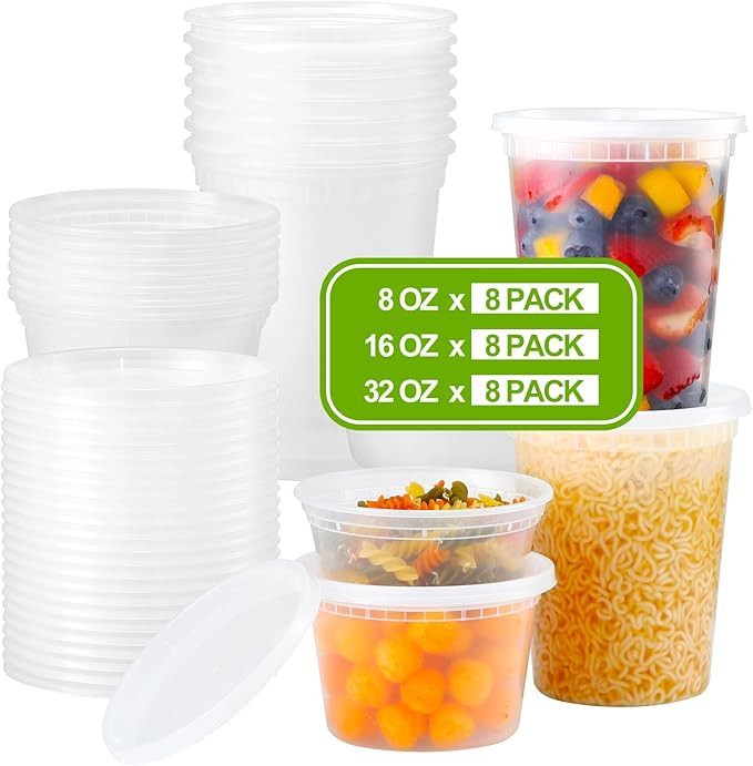 AOZITA 24 Sets Plastic Deli Food Containers With Lids, 8 oz 16oz 32oz Variety pack, Airtight Food... | Amazon (US)