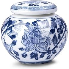 Dahlia Blue and White Porcelain Tea Canister for Loose Tea, Airtight Jingdezhen Tea Caddy, Peony ... | Amazon (US)
