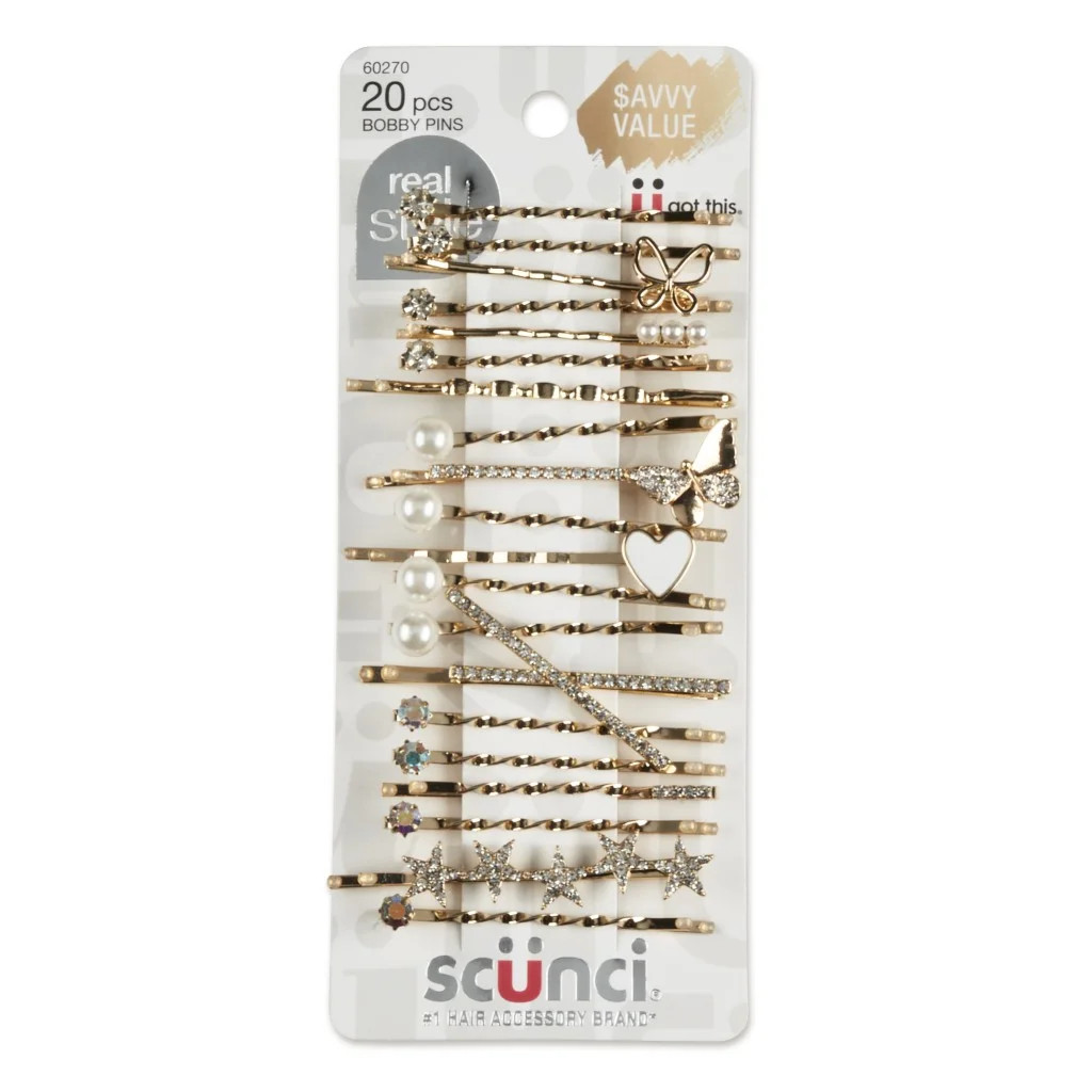 Scunci Rhinestone Bobby Pins Value Pack, Gold, 20 Ct - Walmart.com | Walmart (US)