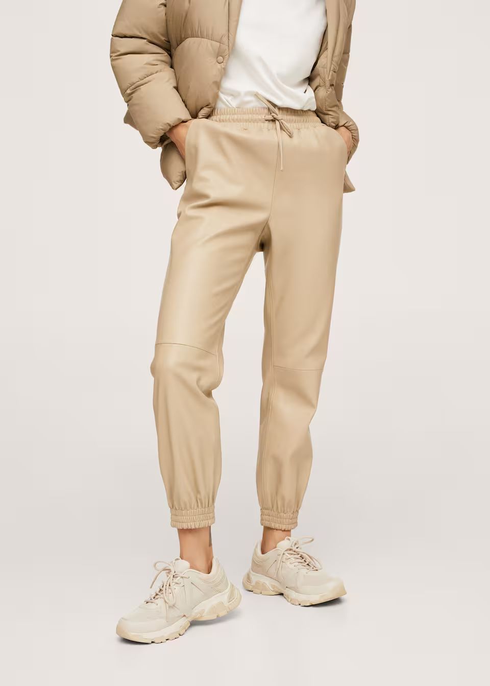 Leather-effect elastic waist trousers | MANGO (US)