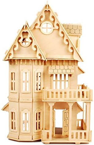 NWFashion Children's 17" Wooden 6 Rooms DIY Kits Assemble Miniature Doll House 3D Puzzle (Gothic) | Amazon (US)